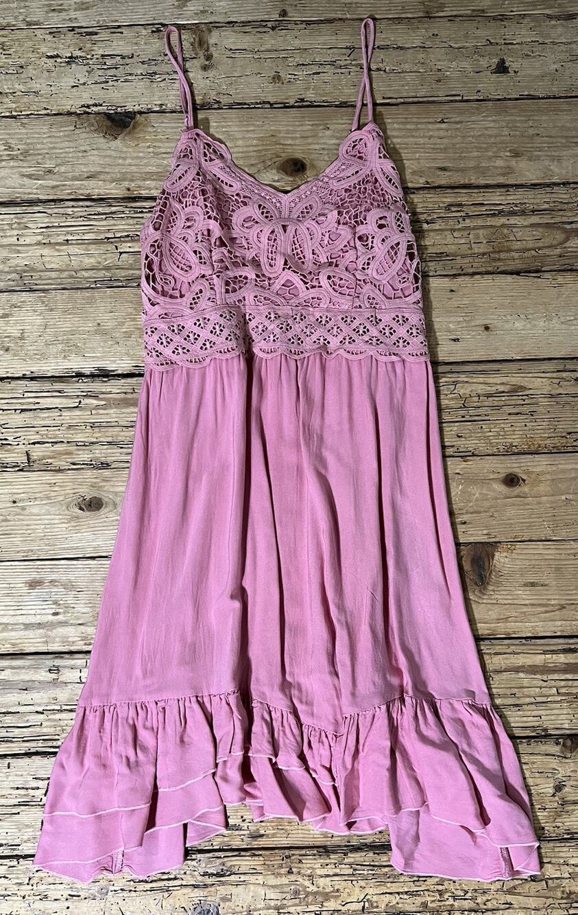 Dokuritu Women’s Size S Pink Ruffle Hem Spagetti Strap Dress